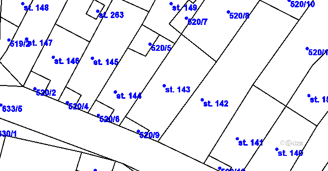 Parcela st. 143 v KÚ Svatá, Katastrální mapa