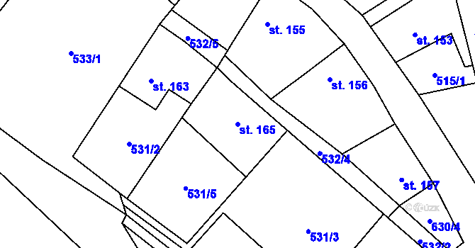 Parcela st. 165 v KÚ Svatá, Katastrální mapa