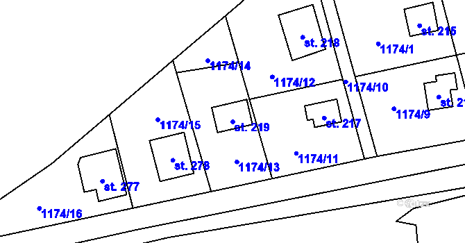 Parcela st. 219 v KÚ Svatá, Katastrální mapa
