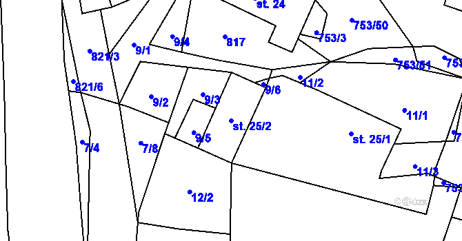 Parcela st. 25/2 v KÚ Svatá Maří, Katastrální mapa