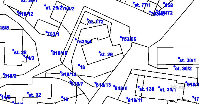 Parcela st. 29 v KÚ Svatá Maří, Katastrální mapa