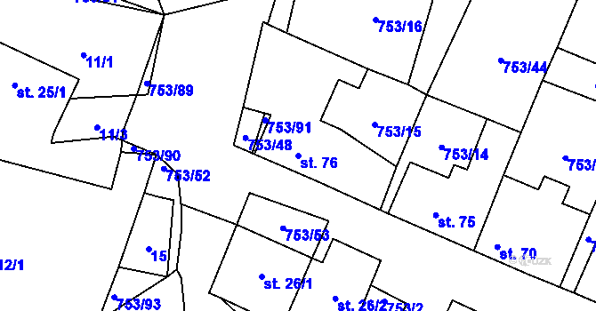 Parcela st. 76 v KÚ Svatá Maří, Katastrální mapa