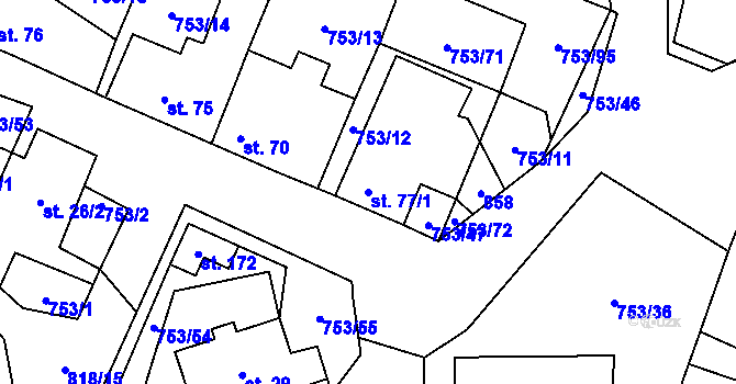 Parcela st. 77/1 v KÚ Svatá Maří, Katastrální mapa