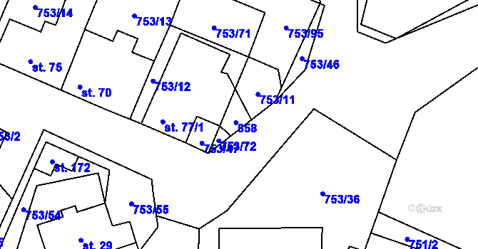 Parcela st. 77/2 v KÚ Svatá Maří, Katastrální mapa