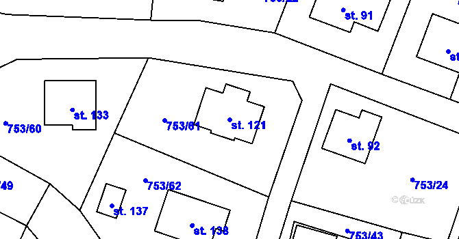 Parcela st. 121 v KÚ Svatá Maří, Katastrální mapa