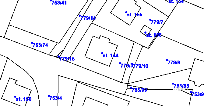 Parcela st. 144 v KÚ Svatá Maří, Katastrální mapa