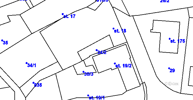 Parcela st. 34/2 v KÚ Svatá Maří, Katastrální mapa