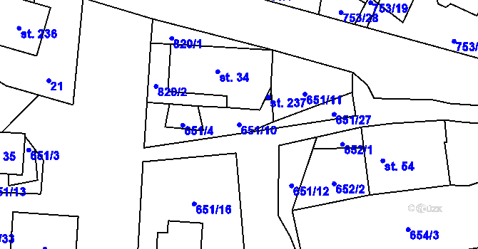 Parcela st. 651/10 v KÚ Svatá Maří, Katastrální mapa