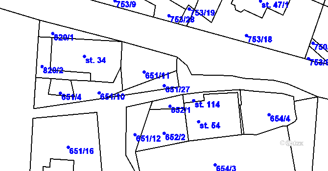Parcela st. 651/27 v KÚ Svatá Maří, Katastrální mapa