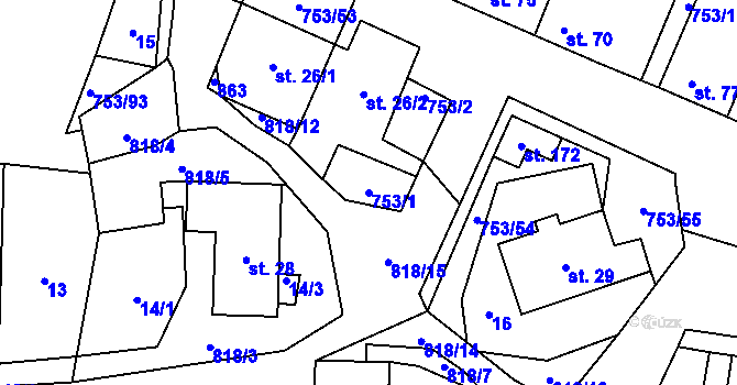 Parcela st. 753/1 v KÚ Svatá Maří, Katastrální mapa