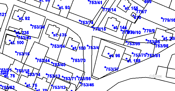 Parcela st. 753/4 v KÚ Svatá Maří, Katastrální mapa