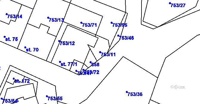 Parcela st. 753/11 v KÚ Svatá Maří, Katastrální mapa
