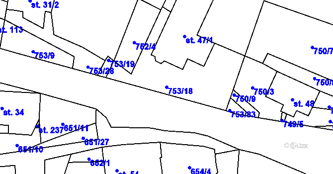 Parcela st. 753/18 v KÚ Svatá Maří, Katastrální mapa