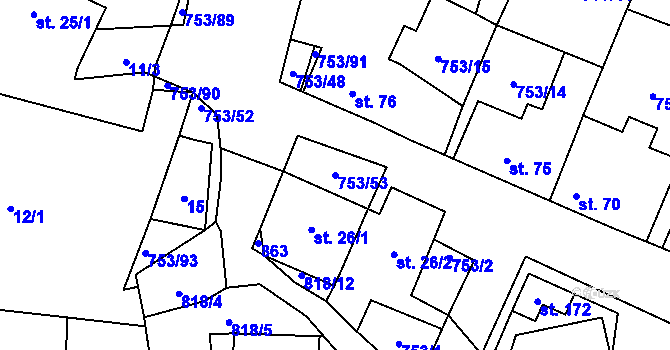 Parcela st. 753/53 v KÚ Svatá Maří, Katastrální mapa