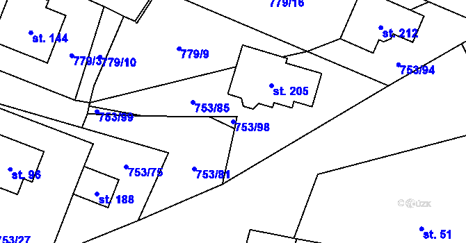 Parcela st. 753/98 v KÚ Svatá Maří, Katastrální mapa