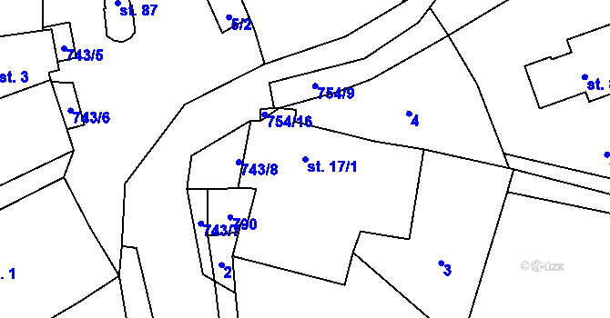 Parcela st. 17/1 v KÚ Trhonín, Katastrální mapa