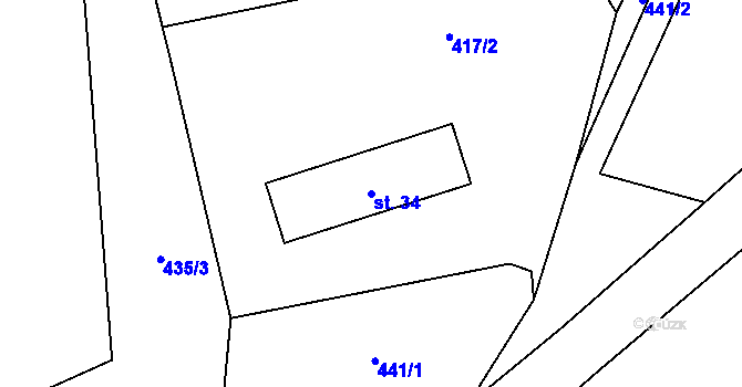 Parcela st. 34 v KÚ Trhonín, Katastrální mapa