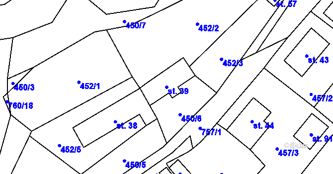 Parcela st. 39 v KÚ Trhonín, Katastrální mapa