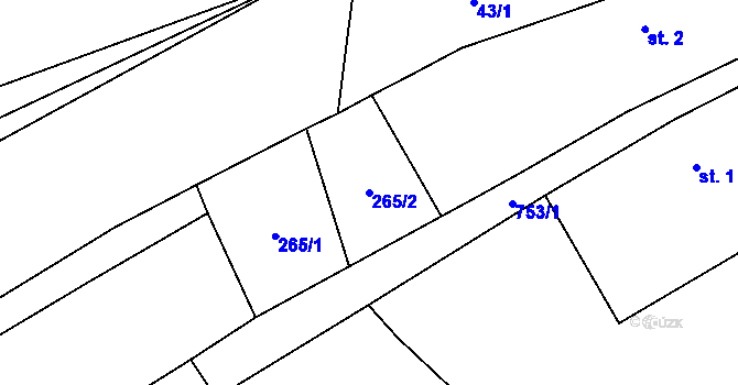 Parcela st. 265/2 v KÚ Trhonín, Katastrální mapa