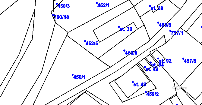 Parcela st. 450/4 v KÚ Trhonín, Katastrální mapa
