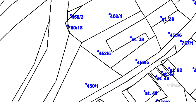 Parcela st. 452/5 v KÚ Trhonín, Katastrální mapa