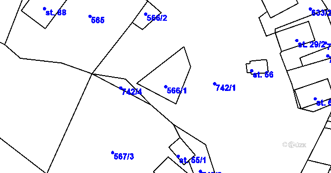 Parcela st. 566/1 v KÚ Trhonín, Katastrální mapa