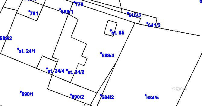 Parcela st. 689/4 v KÚ Trhonín, Katastrální mapa