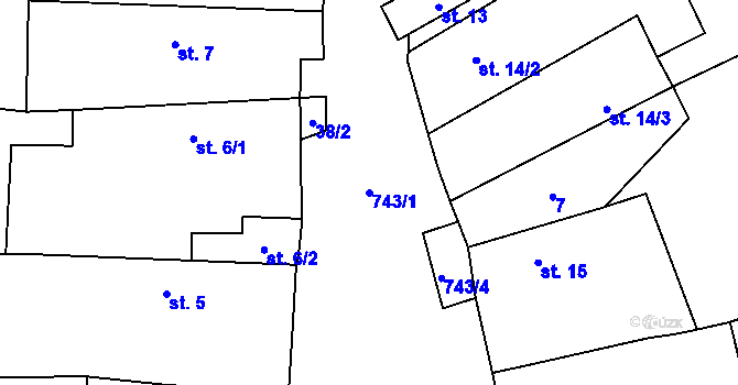 Parcela st. 743/1 v KÚ Trhonín, Katastrální mapa