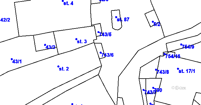 Parcela st. 743/6 v KÚ Trhonín, Katastrální mapa