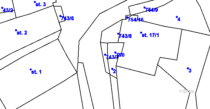 Parcela st. 743/7 v KÚ Trhonín, Katastrální mapa
