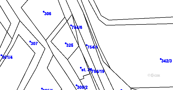 Parcela st. 754/1 v KÚ Trhonín, Katastrální mapa