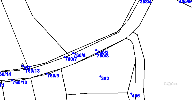 Parcela st. 760/2 v KÚ Trhonín, Katastrální mapa