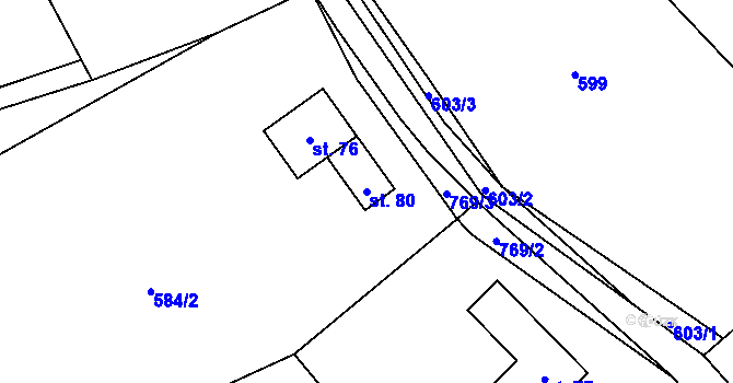 Parcela st. 80 v KÚ Trhonín, Katastrální mapa
