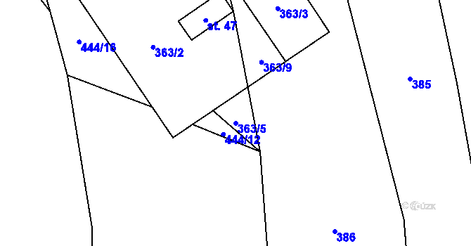 Parcela st. 363/5 v KÚ Trhonín, Katastrální mapa