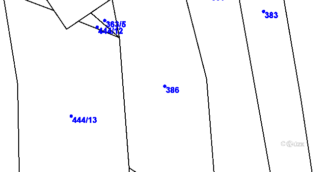 Parcela st. 386 v KÚ Trhonín, Katastrální mapa