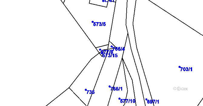 Parcela st. 573/15 v KÚ Trhonín, Katastrální mapa