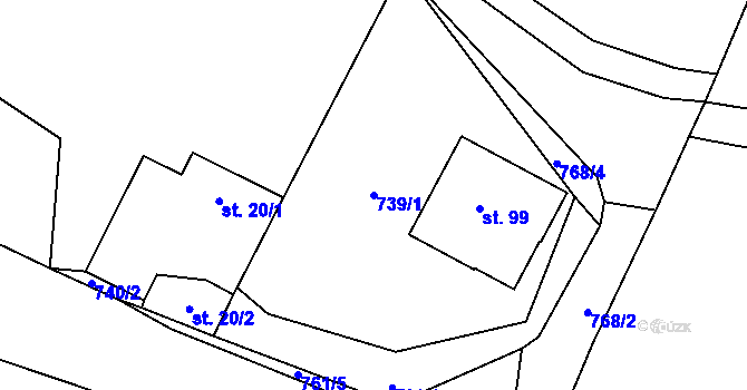 Parcela st. 739/1 v KÚ Trhonín, Katastrální mapa