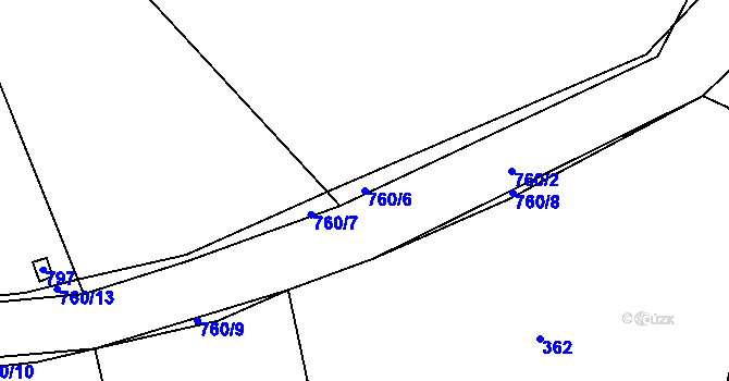 Parcela st. 760/6 v KÚ Trhonín, Katastrální mapa