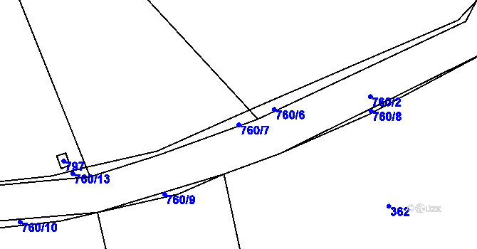 Parcela st. 760/7 v KÚ Trhonín, Katastrální mapa