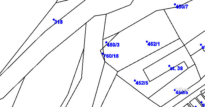 Parcela st. 760/18 v KÚ Trhonín, Katastrální mapa