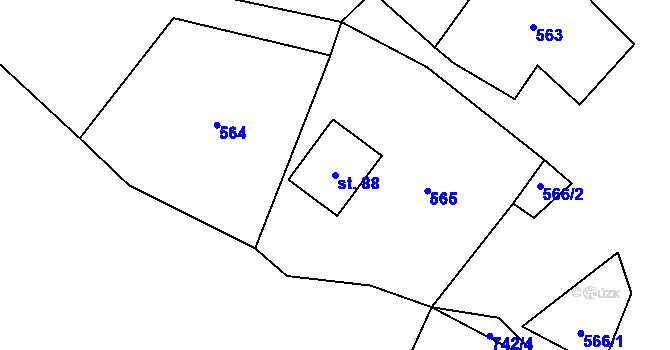 Parcela st. 88 v KÚ Trhonín, Katastrální mapa