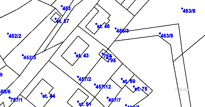 Parcela st. 794 v KÚ Trhonín, Katastrální mapa