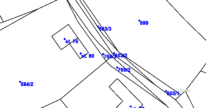 Parcela st. 769/3 v KÚ Trhonín, Katastrální mapa