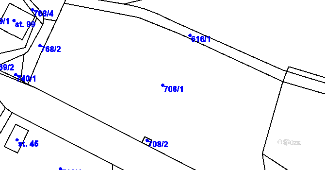 Parcela st. 708/1 v KÚ Trhonín, Katastrální mapa