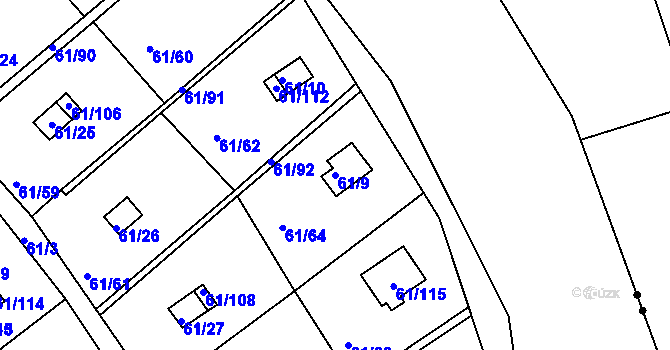 Parcela st. 61/9 v KÚ Čistá u Svatavy, Katastrální mapa