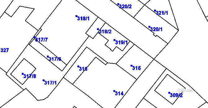 Parcela st. 319/3 v KÚ Svatava, Katastrální mapa