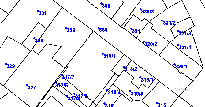 Parcela st. 318/1 v KÚ Svatava, Katastrální mapa