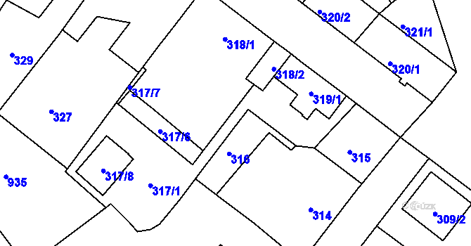 Parcela st. 318/4 v KÚ Svatava, Katastrální mapa