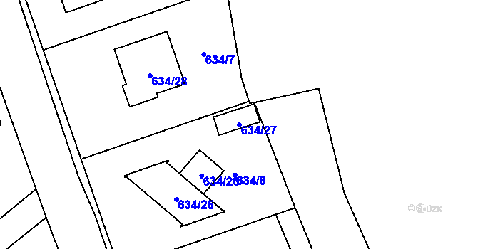 Parcela st. 634/27 v KÚ Svatava, Katastrální mapa