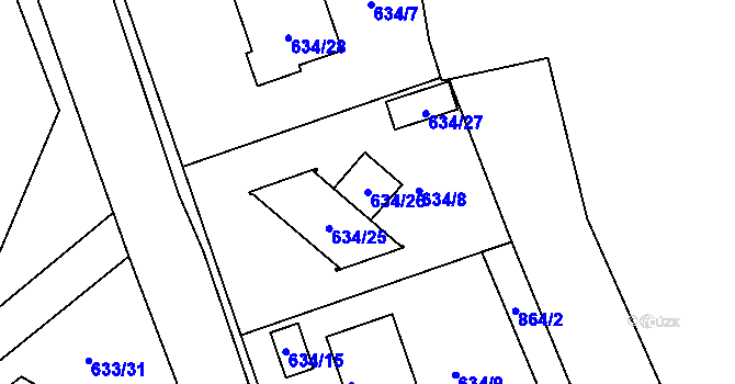 Parcela st. 634/26 v KÚ Svatava, Katastrální mapa